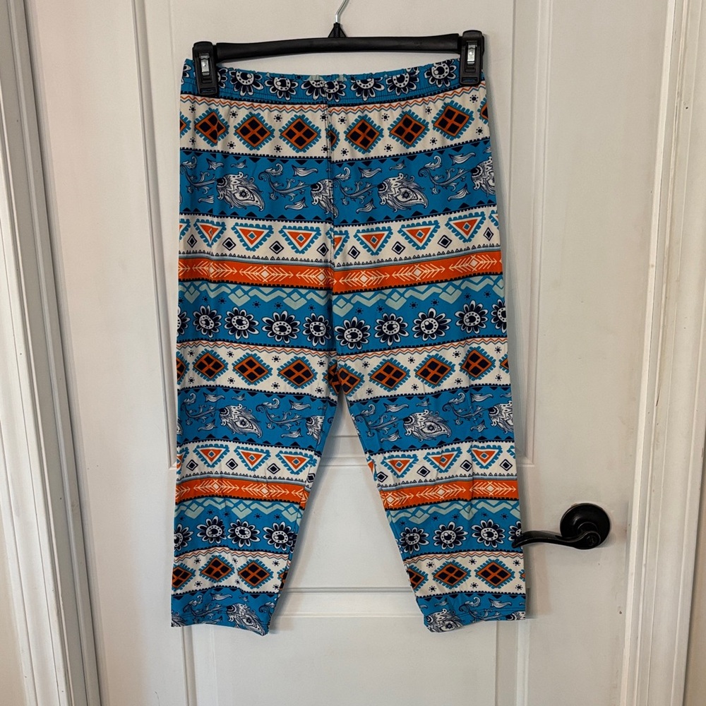 Patterned Capri Leggings - Blue and Orange